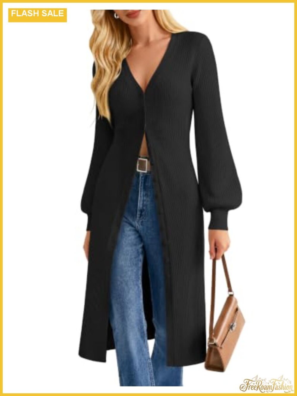 Duster Cardigan Sweater Coat Lantern Sleeve Chunky Knit Long Cardigan